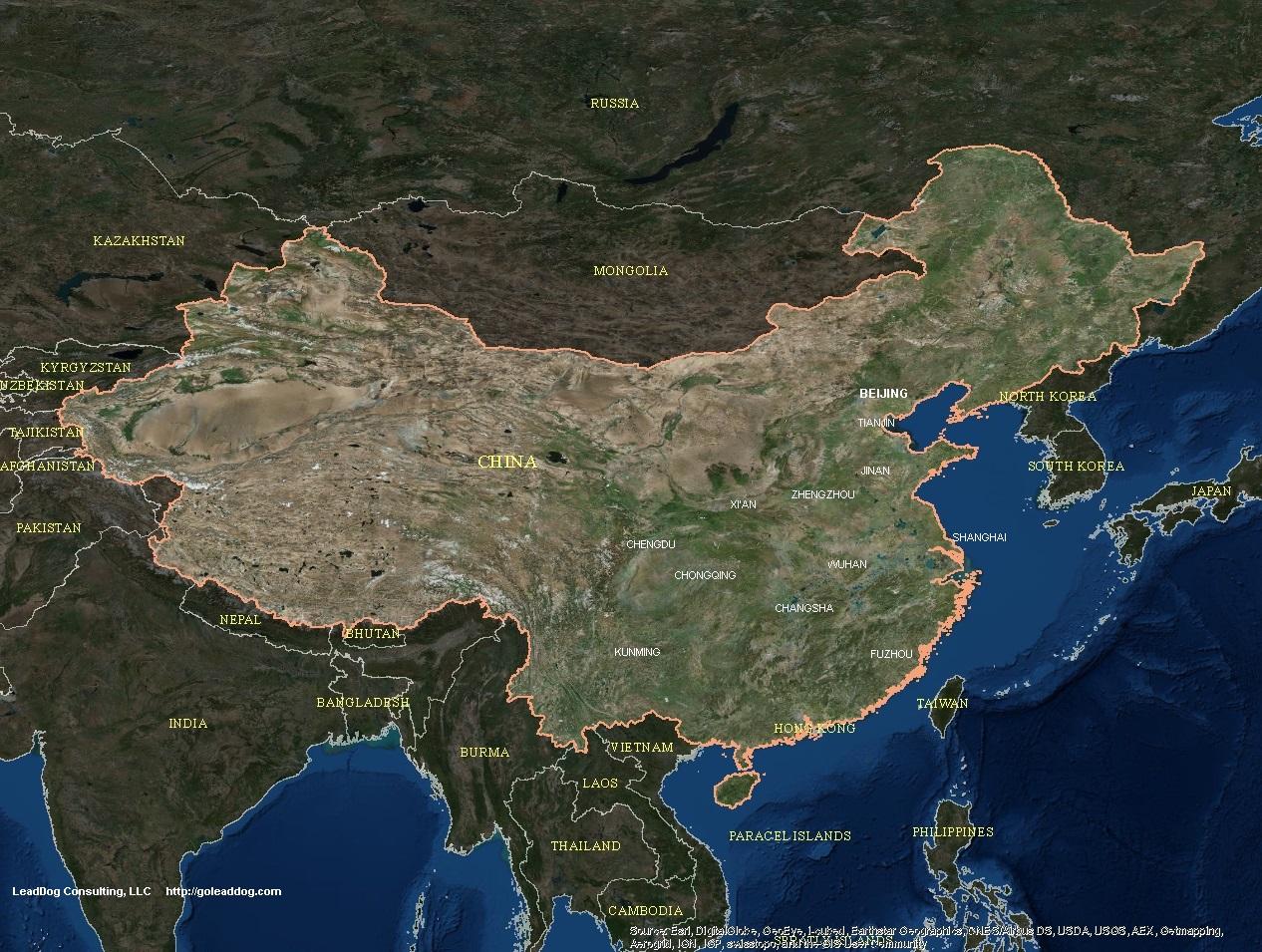 Kiina kartta satelliitti - Kiinan satelliitti kartta (Itä-Aasia - Aasia)