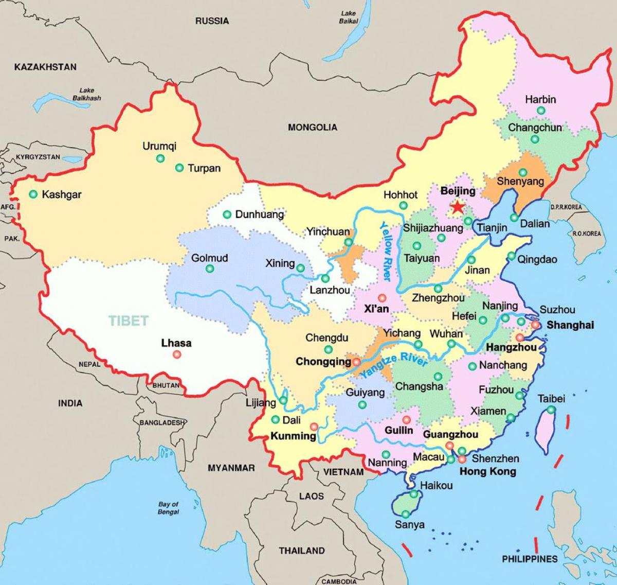 Kartta Kiinan suurimmissa kaupungeissa ja Kiinan suurimmissa kaupungeissa  kartta (Itä-Aasia - Aasia)