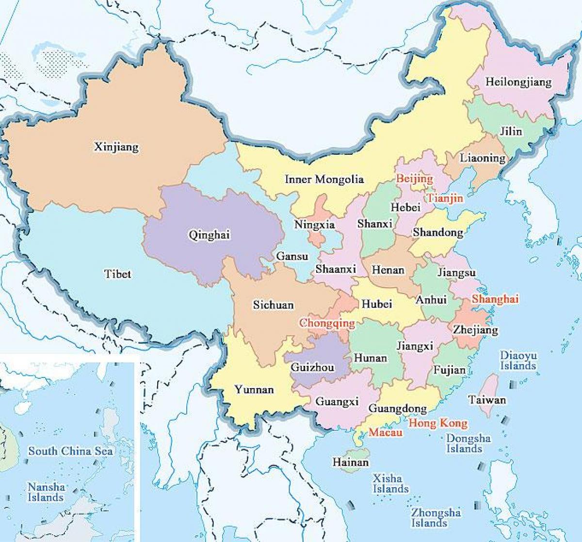 Kartta Kiinan - Kartta Kiina (Itä-Aasia - Aasia)