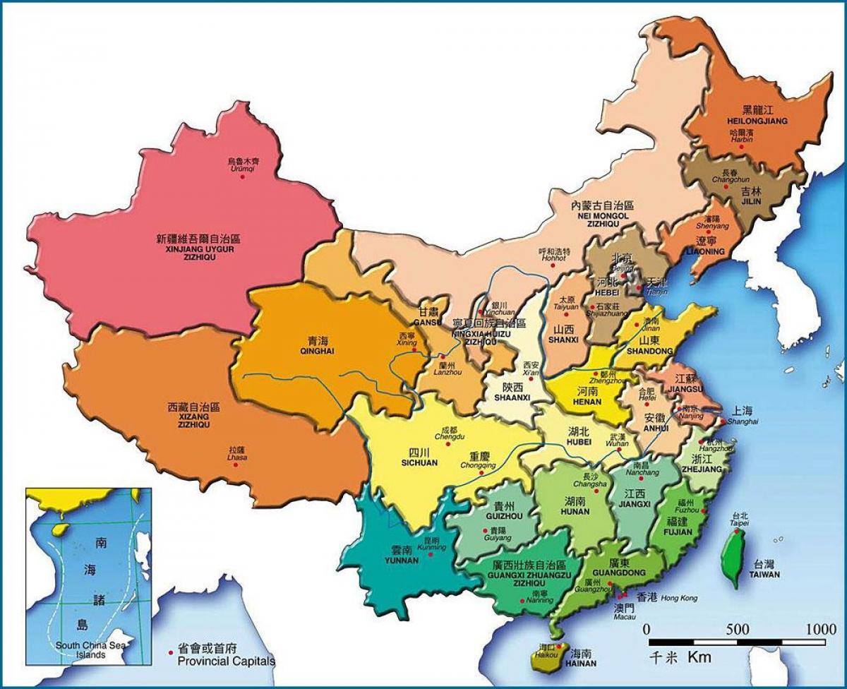 kartta Kiinan maakunnissa