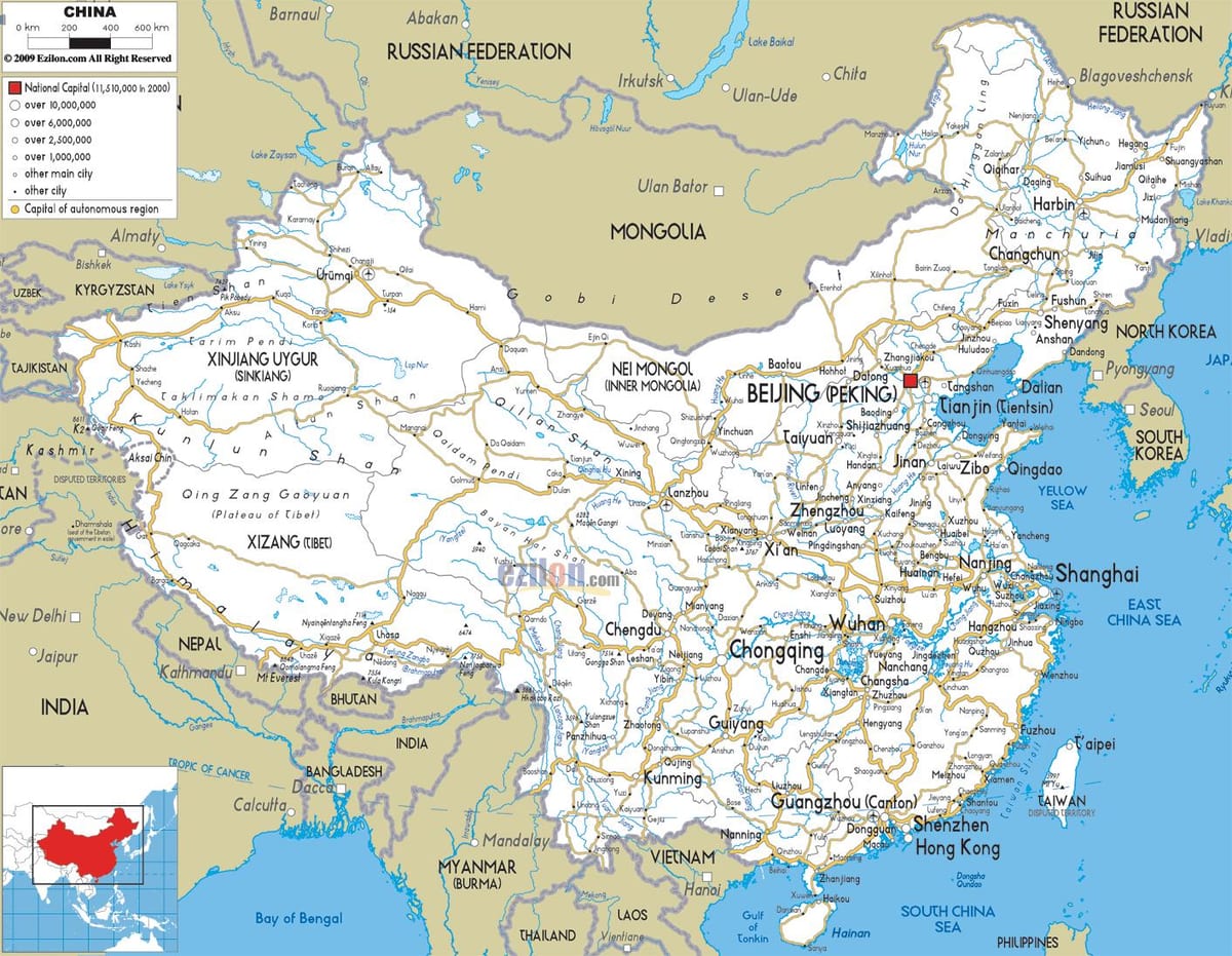 Kiinan tiet kartta