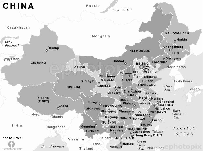 kartta Kiinan musta ja valkoinen