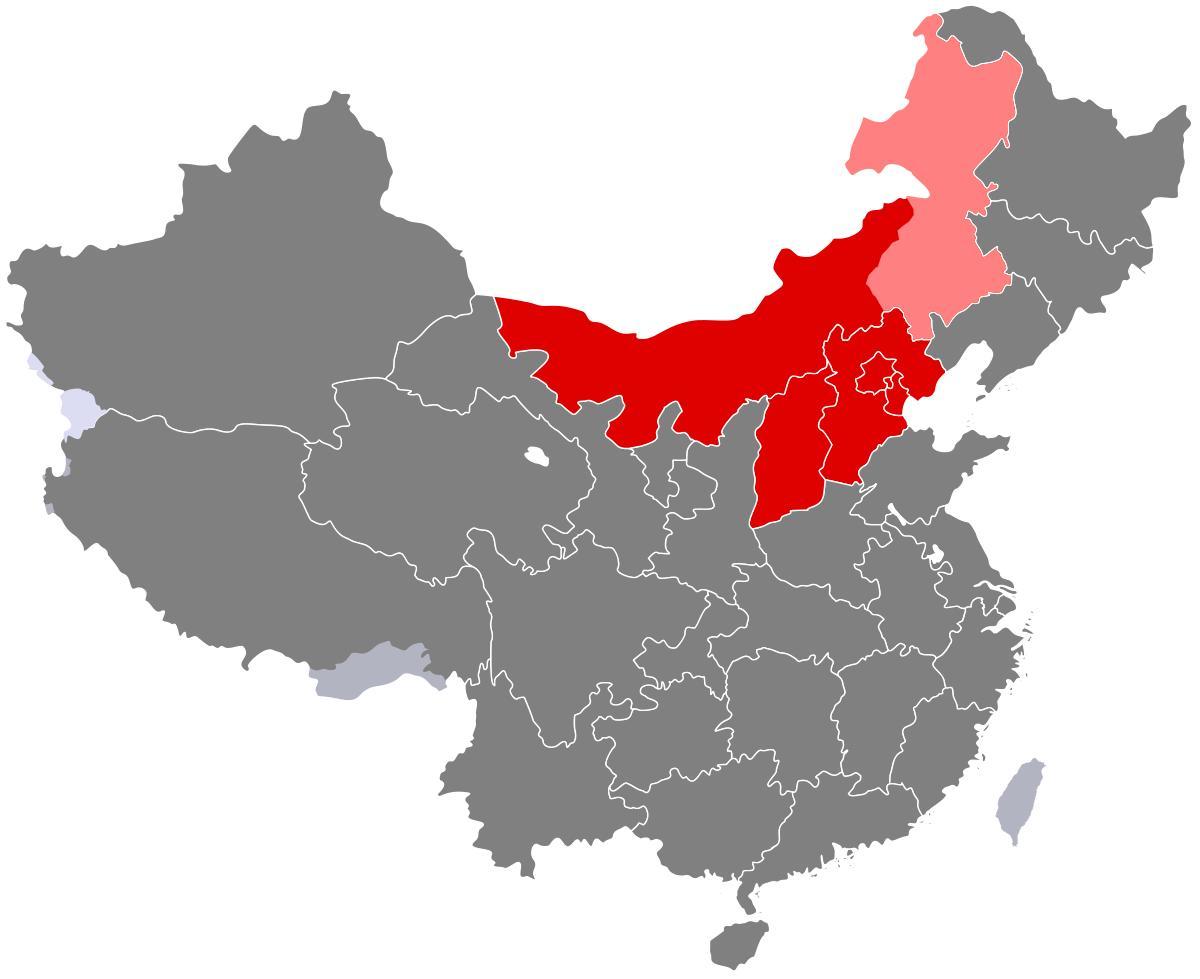 kartta pohjois-Kiinassa