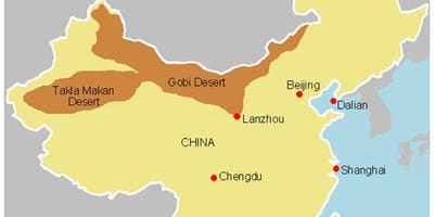 Kartta Kiinan aavikoilla