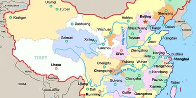 Kiinan suurimmissa kaupungeissa kartta