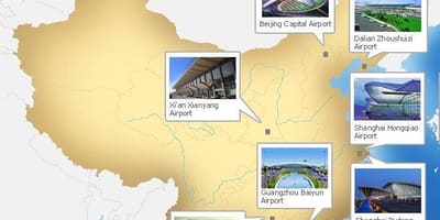 Kartta Kiinan lentokentät