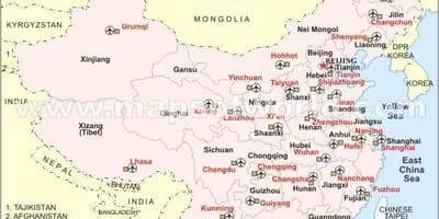 Kiinan kansainväliset lentokentät kartta
