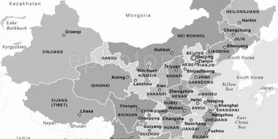 Kartta Kiinan musta ja valkoinen